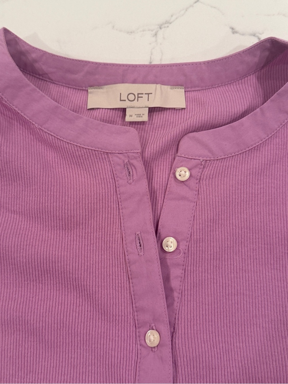 LOFT Lilac Button-Front Ribbed Top size medium - Picture 2 of 5